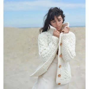 About Love - "Self Care Sweater" Large Cream Wool Cardigan Sweater